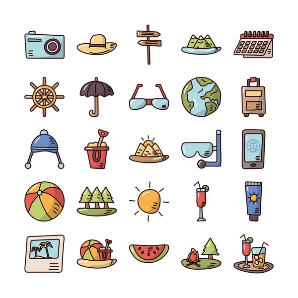 Paquet de vacances ensemble icônes — Image vectorielle