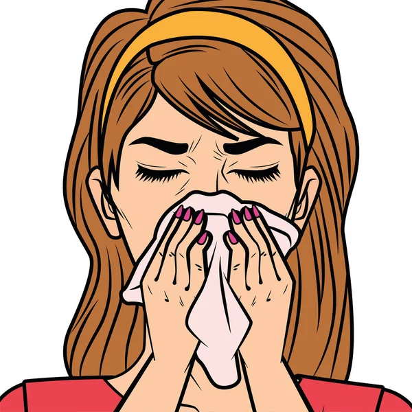 Mulher com corrimento nasal para covid19 sintoma — Vetor de Stock
