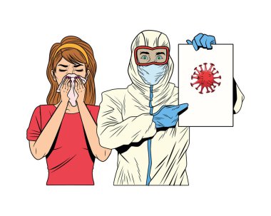 Biyogüvenlikli işçi ve kadın covid19 etiketini kaldırıyor.