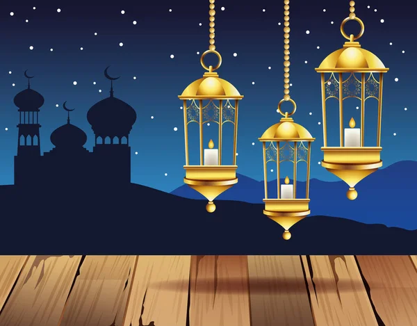 Ramadan kareem perayaan dengan lampu dan taj mahal - Stok Vektor