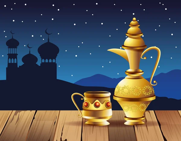 Ramazan Kareem, lambalar ve Tac Mahal ile kutluyor. — Stok Vektör