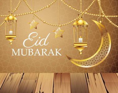 Ramazan Kareem kutlaması lambalar ve ay ile