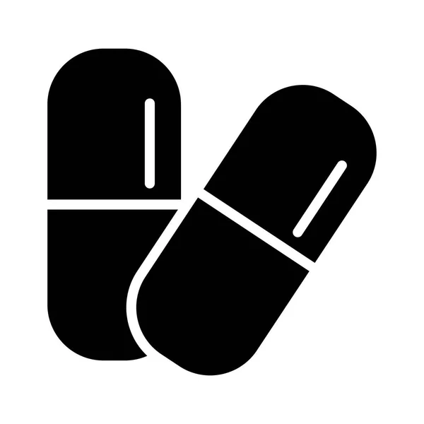 Medicina cápsulas drogas ícone estilo silhueta —  Vetores de Stock