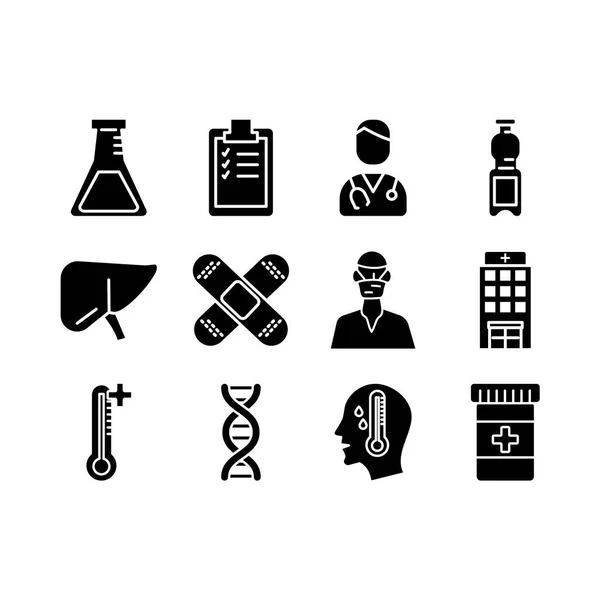 Bundle of medical silhouette style set icons — Stock Vector