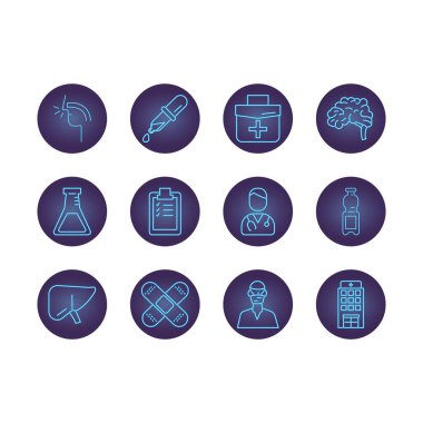 Tıbbi neon tarzı simge demetleri