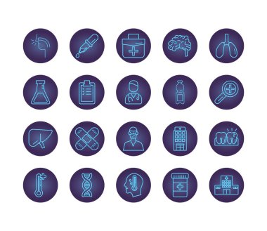 Tıbbi neon tarzı simge demetleri