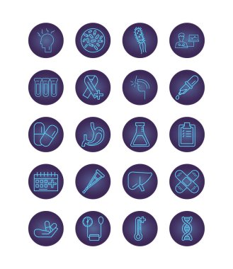 Tıbbi neon tarzı simge demetleri