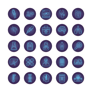 Tıbbi neon tarzı simge demetleri