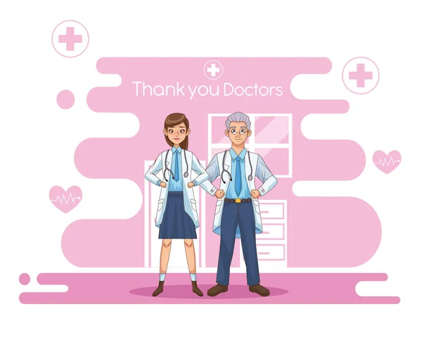 Professionella läkare par avatarer tecken — Stock vektor