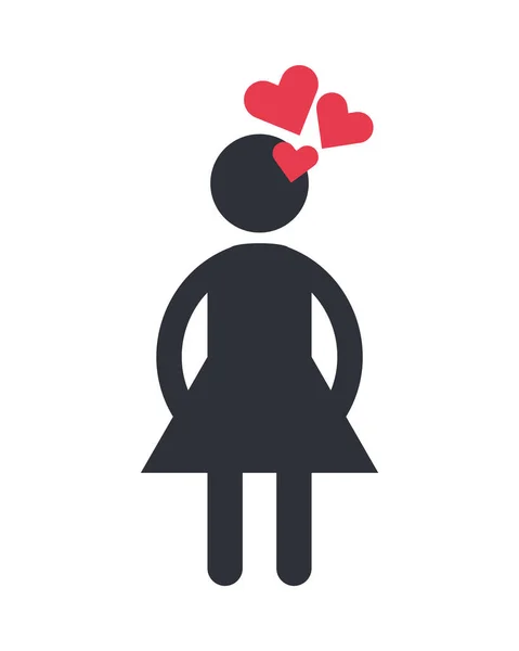 Vrouwelijk figuur silhouet met hartjes — Stockvector