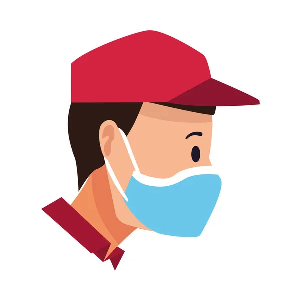 Trabalhador de entrega com cabeça de máscara facial —  Vetores de Stock
