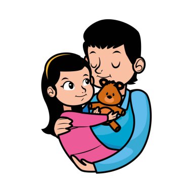 Küçük kızı olan genç bir baba.