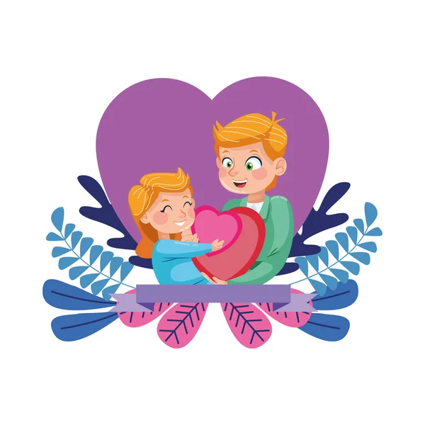 Junger Vater mit kleiner Tochter im Herzblumenrahmen — Stockvektor