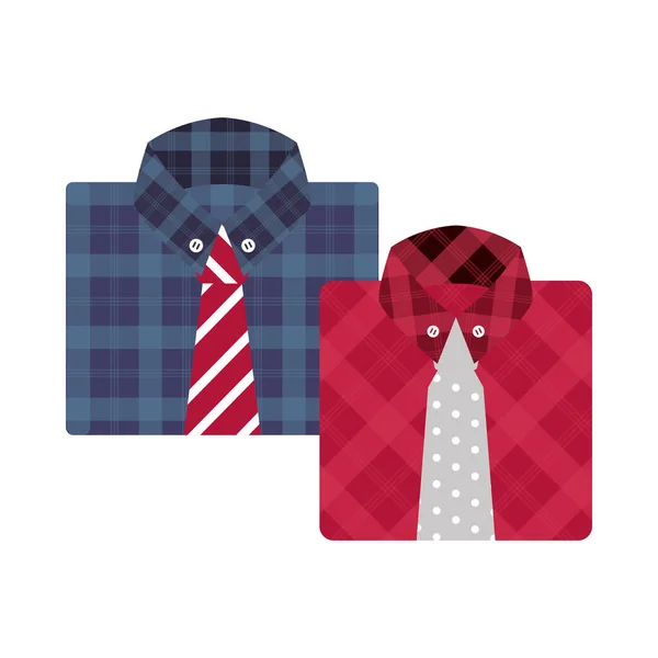 Elegante Hemden mit Krawatten isolierte Symbole — Stockvektor