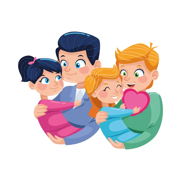 Jeunes pères avec des personnages de petites filles — Image vectorielle