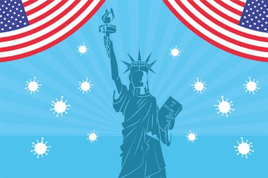 Özgürlük heykeli olan covid19 salgın parçacıkları