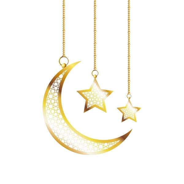 黄金の月と星ラマダーン・カレームの装飾 — ストックベクタ