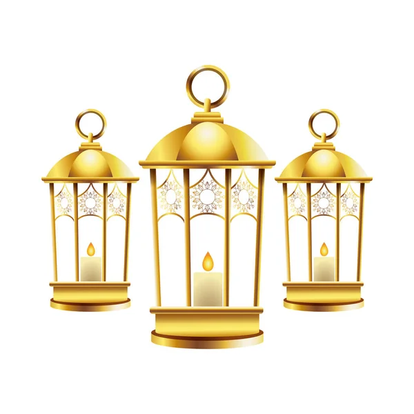 Lámparas de oro ramadán kareem decoración — Vector de stock