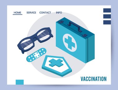 Tıbbi malzeme izometrik simgeleriyle aşı hizmeti