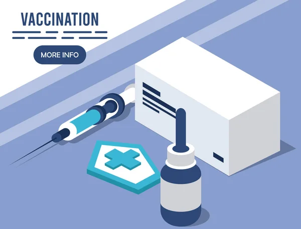 Serviço de vacinação com ícones isométricos de injeção —  Vetores de Stock