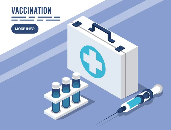 Védőoltási szolgáltatás orvosi készlet izometrikus ikonokkal — Stock Vector