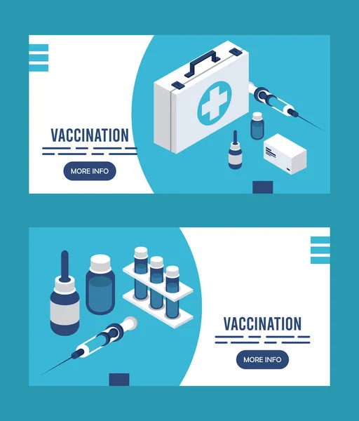 Служба вакцинації з медичним набором ізометричних значків — стоковий вектор