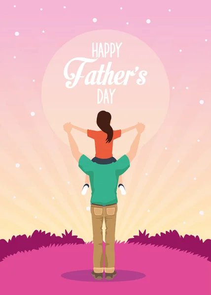 Fäder dag kort med pappa bär dotter tecken — Stock vektor