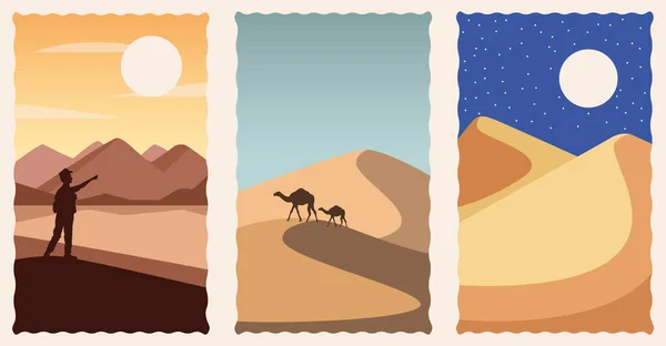 Sada pouštní krajiny ploché scény — Stockový vektor