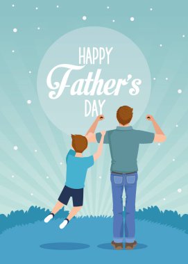 Babalar günü kartı. Oğulları taşıyan baba kartı.