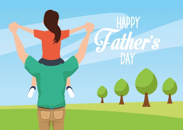 Vatertagskarte mit Papa, der Tochterfiguren trägt — Stockvektor