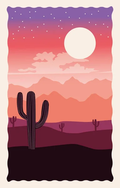 Pustynny krajobraz płaska scena z kaktusem — Wektor stockowy