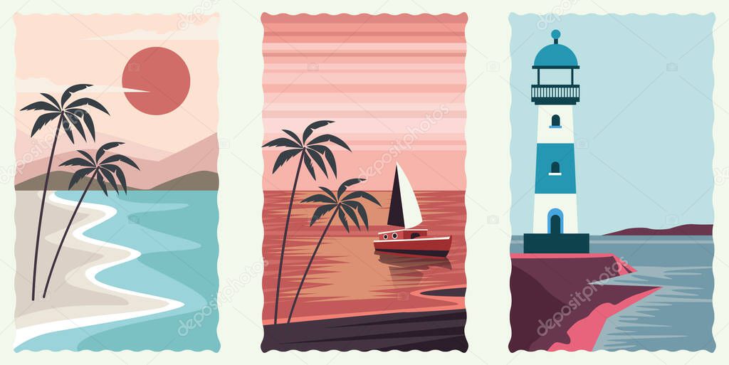 set of sea scape flat scenes