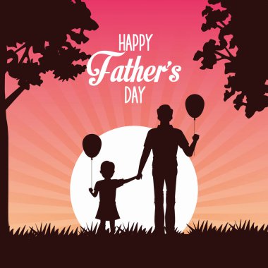 Babalar günü kartı baba ve kız balonlu helyum