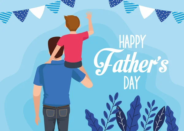 Vatertagskarte mit Papas Sohnfiguren — Stockvektor
