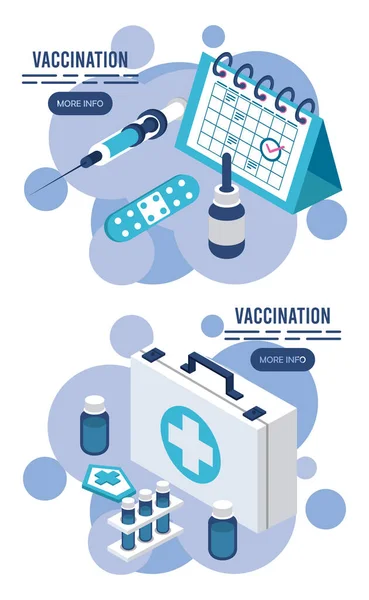 Usługi szczepień z zestawem medycznym i kalendarzem — Wektor stockowy