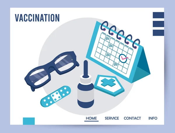 Służba szczepień z ikonami izometrycznymi kalendarza — Wektor stockowy