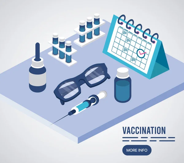 Serviço de vacinação com ícones isométricos de calendário —  Vetores de Stock