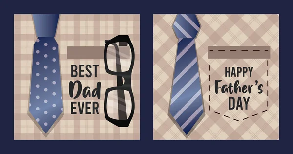 Glückliche Vatertagskarte mit Krawatte und Brille — Stockvektor