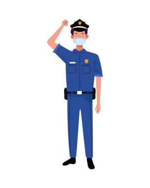 Polis memuru covid 19 için yüz maskesi kullanıyor.