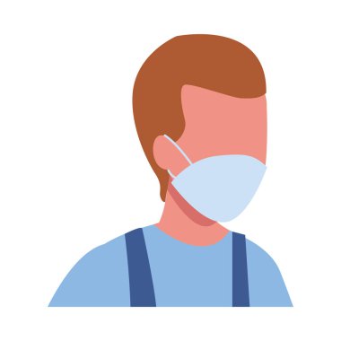 Genç çocuk covid19 için yüz maskesi kullanıyor.