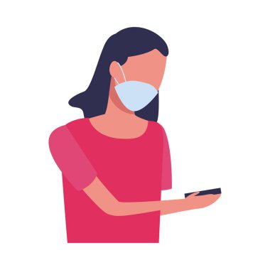 Kadın, Covid19 için yüz maskesi kullanıyor.