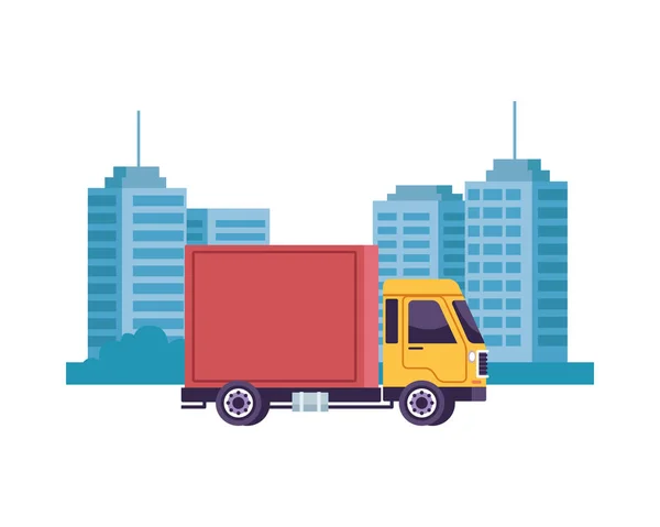 Servicio de entrega de camiones en la ciudad — Vector de stock