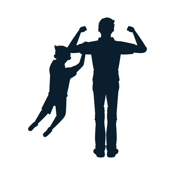 Cher père avec fils avatars silhouettes — Image vectorielle