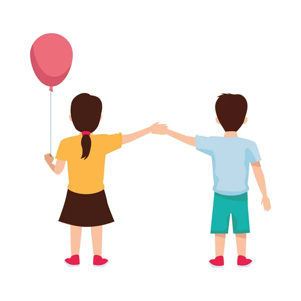 Niños pequeños pareja con globos helio — Vector de stock