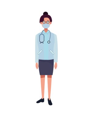 Doktor kadın işçi covid19 için yüz maskesi kullanıyor.