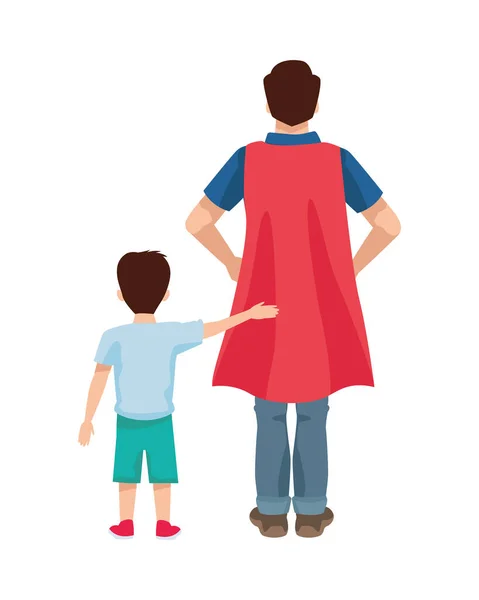 Caro padre con mantello eroe e figlio — Vettoriale Stock