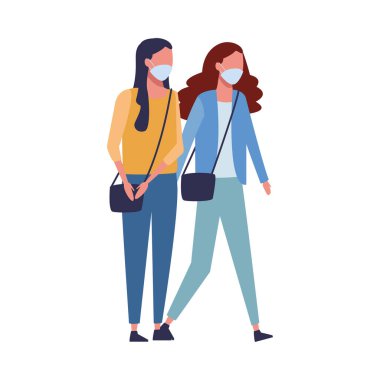 Kadınlar covid19 için yüz maskesi kullanıyor.