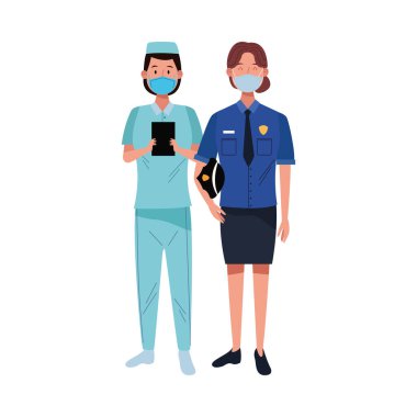 Kadın işçiler covid19 için yüz maskesi kullanıyor.