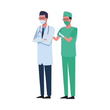 Cerrah ve doktor yüz maskesi kullanıyor.