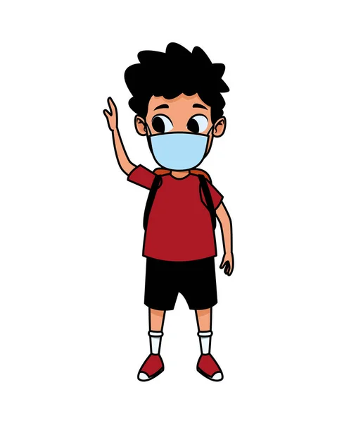Little boy using face mask for covid19 — Stock Vector